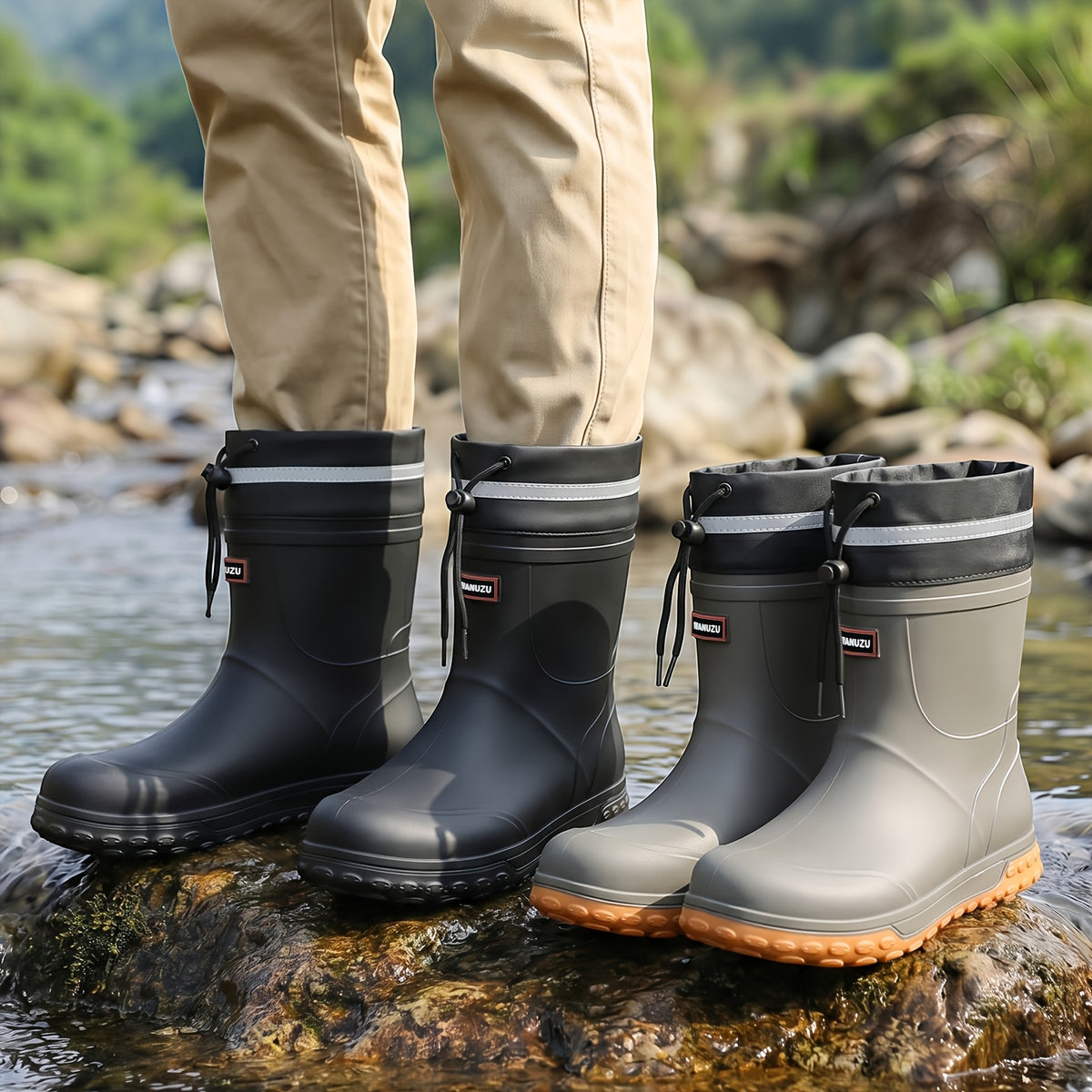 Men's Waterproof Short Rain Boots with Non-Slip Thick Sole