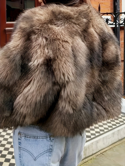 Women's Elegant Fur Coat - Winter Warm Full-Length Outerwear with Plush Lining, Hand Washable Luxury Fur Jacket for Casual & Formal Events, Solid Color Coat for Fall/Winter (No-Stretch Fabric, Faux Fur, Beige/Brown/Black/Whit