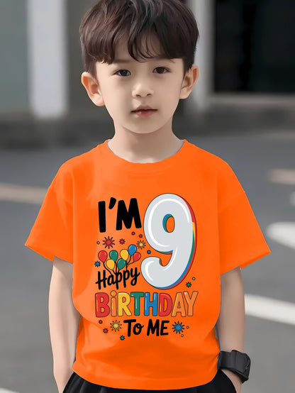 Casual Boys' Cotton Happy Birthday T-Shirt, Short Sleeve Summer Top