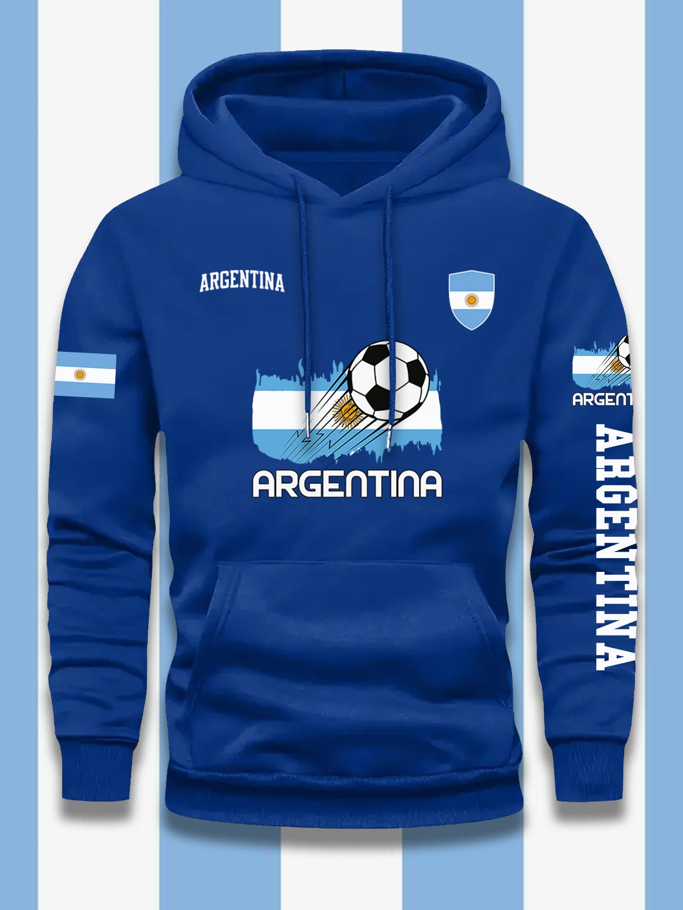 Men's Casual Hooded Sweatshirt with Argentina Flag Pattern