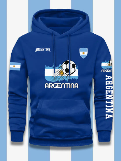Men's Casual Hooded Sweatshirt with Argentina Flag Pattern