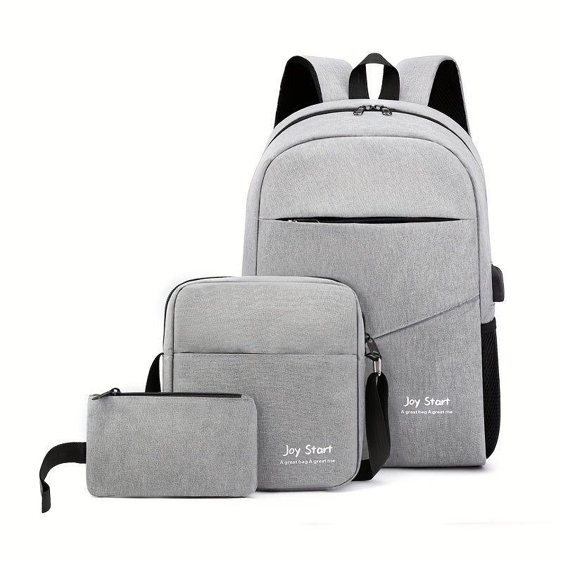 Nylon Three-Piece Set Backpack, Computer Bag, Large Capacity Middle School Book Bag