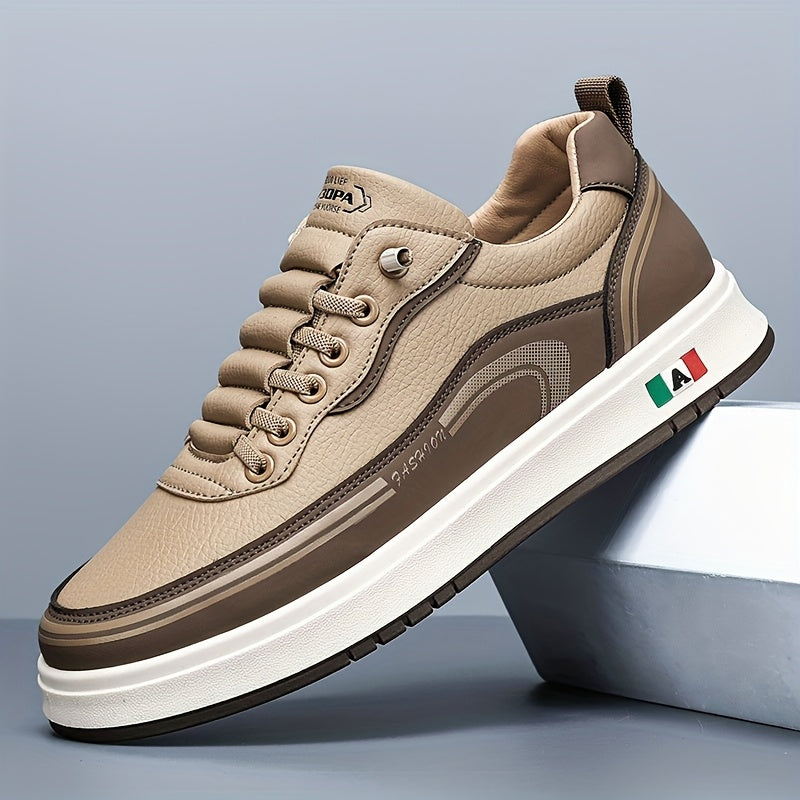 FC06 Men'S Casual Sneakers - Black  White Low-Top Lace-Up Shoes with Italian Flag Design, Faux Cover Upper, Cushioned PVC Sole, Breathable Fabric Lining for All-Season Comfort, Everyday Footwear, Modern Sneakers, Fabric Line