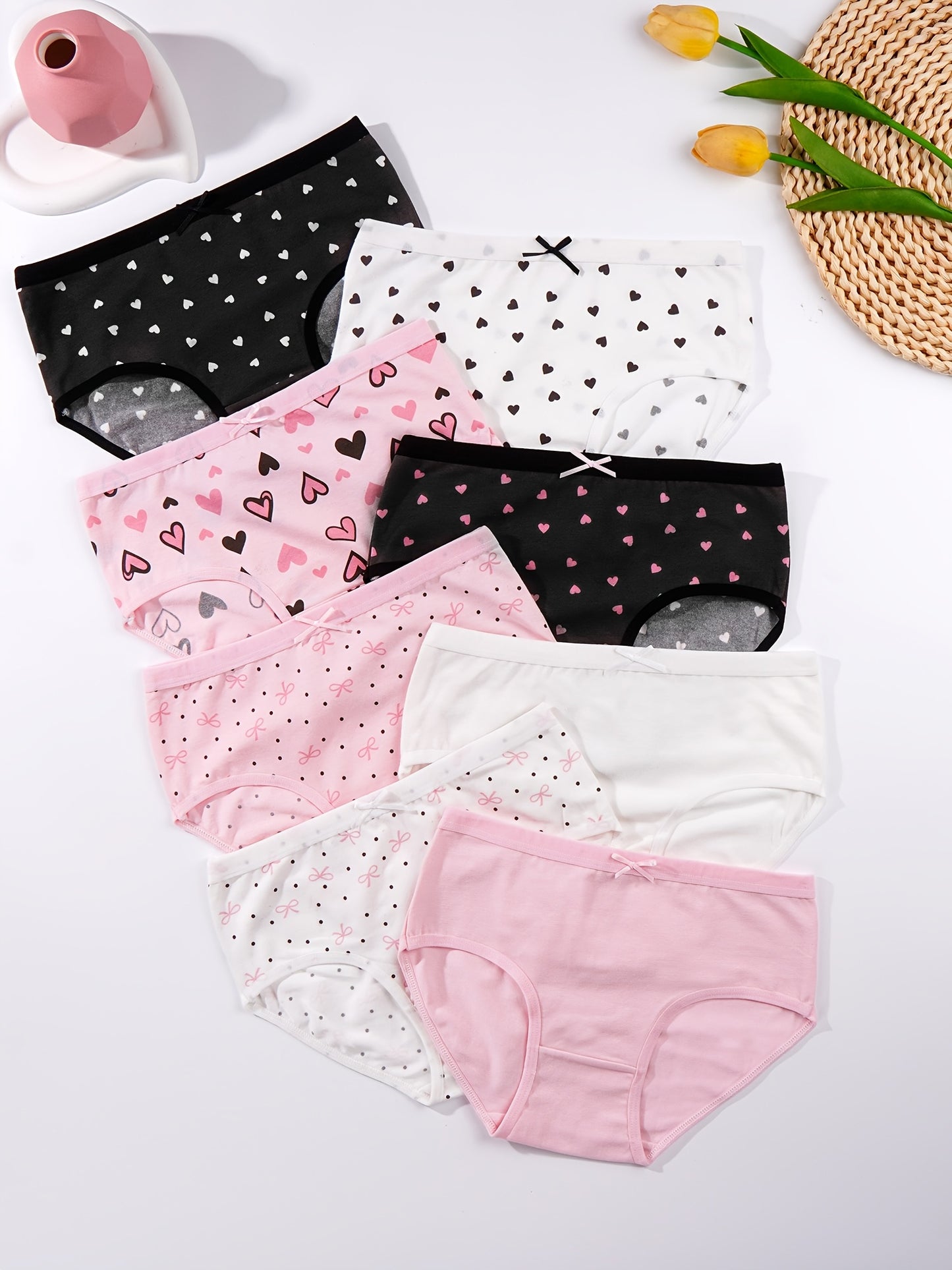 Girls' 8-Pack Cotton Blend Briefs with Cute Heart Prints