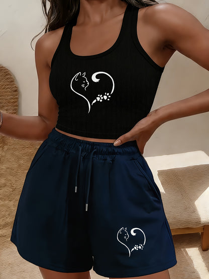 Buttery-Soft Crop Tank & Drawstring Shorts Set for Casual Wear