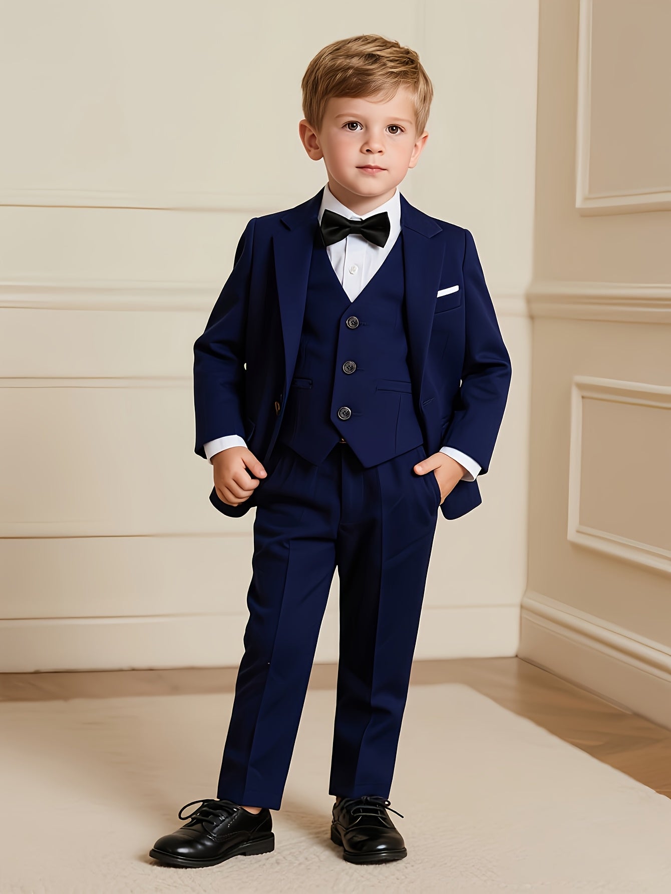 Boys' Formal Suit Set with Jacket, Vest, Trousers & Bow Tie