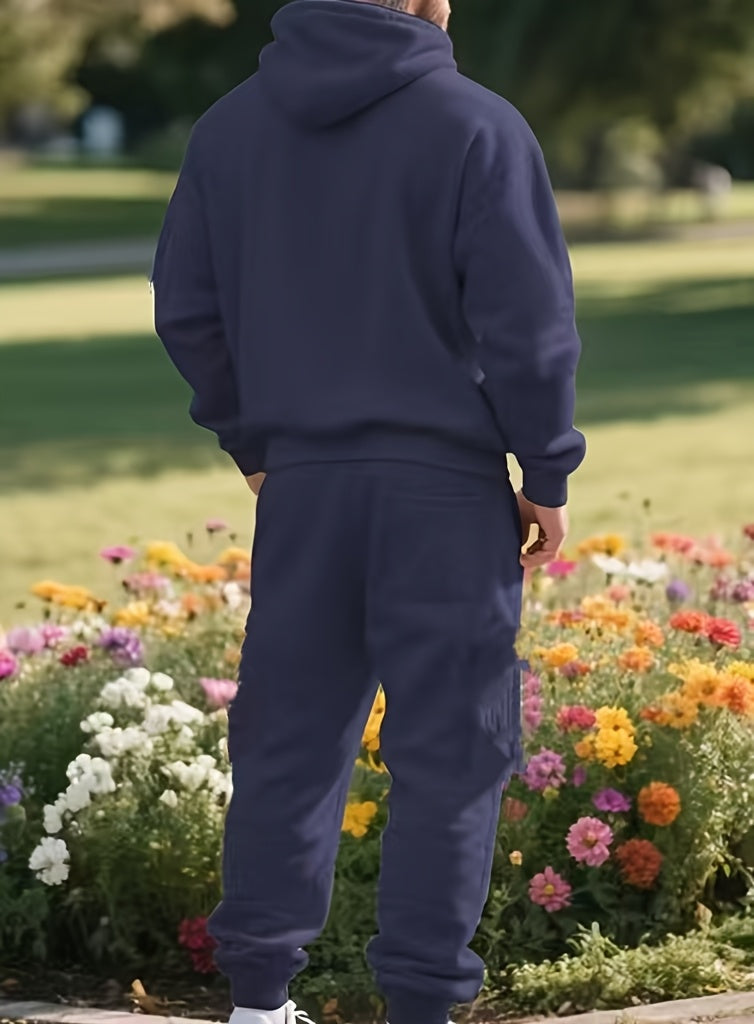 Men's Fashion Casual Sportswear Set with Cardigan, Multi-Pocket Decorative Sweatshirt, Hooded Top and Bottoms