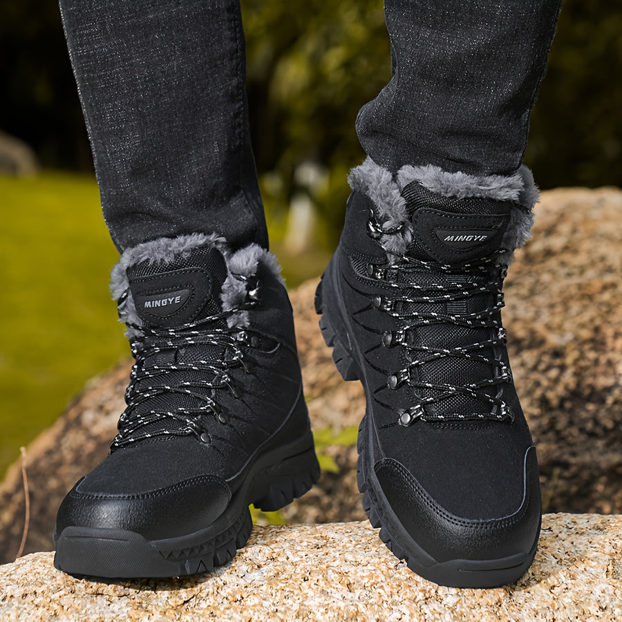 Men's Heavy-Duty Winter Hiking Boots - Mid-Calf Ankle Support, Traction TPR Sole & Rugged Tread - Cold Weather Trekking Boots for Snow, Ice, Mountain Climbing - All-Terrain Outdoor Boots for Men with Lace-Up Closure, Durable