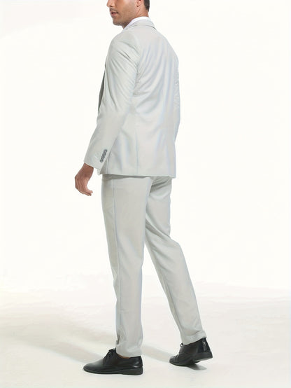 Men's Casual Business Suit 2-Piece Set with Lapel Collar