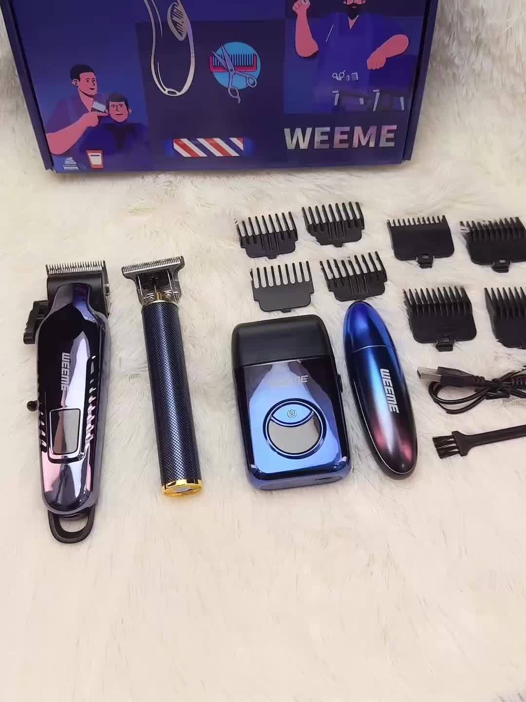 WEEME 4pcs Men's Electric Hair Clipper Set, Beard Trimmer Set, Household Facial Cleansing Set. Hair Cutting, Shaving, Trimming of Nasal Hair, Trimming of Sideburns, Facial Hair Cleaning. USB Charging. for Household Use, Vehic - ayq