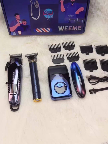 WEEME 4pcs Men's Electric Hair Clipper Set, Beard Trimmer Set, Household Facial Cleansing Set. Hair Cutting, Shaving, Trimming of Nasal Hair, Trimming of Sideburns, Facial Hair Cleaning. USB Charging. for Household Use, Vehic - ayq