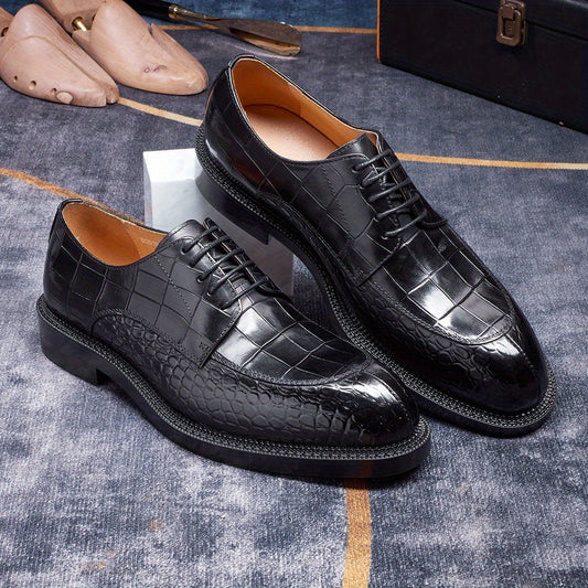 Men's Cowhide Casual Business Shoes with Crocodile Stitching - ayq