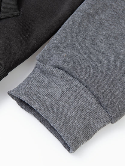 Men'S Stylish Color Block Hoodie - Casual Zip-Up Hooded Sweatshirt with Front Pockets, Long Sleeves, and Ribbed Cuffs - Maroon & Black Design, Comfortable for Fall and Winter Wear