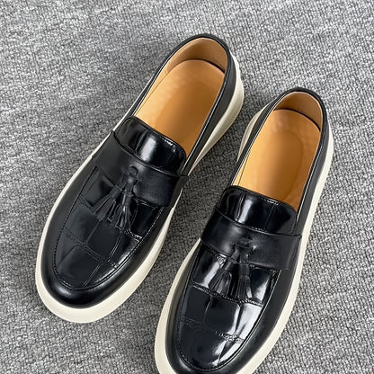 Men's Business Casual PU Loafers with Tassel, Non-Slip Durable Shoes