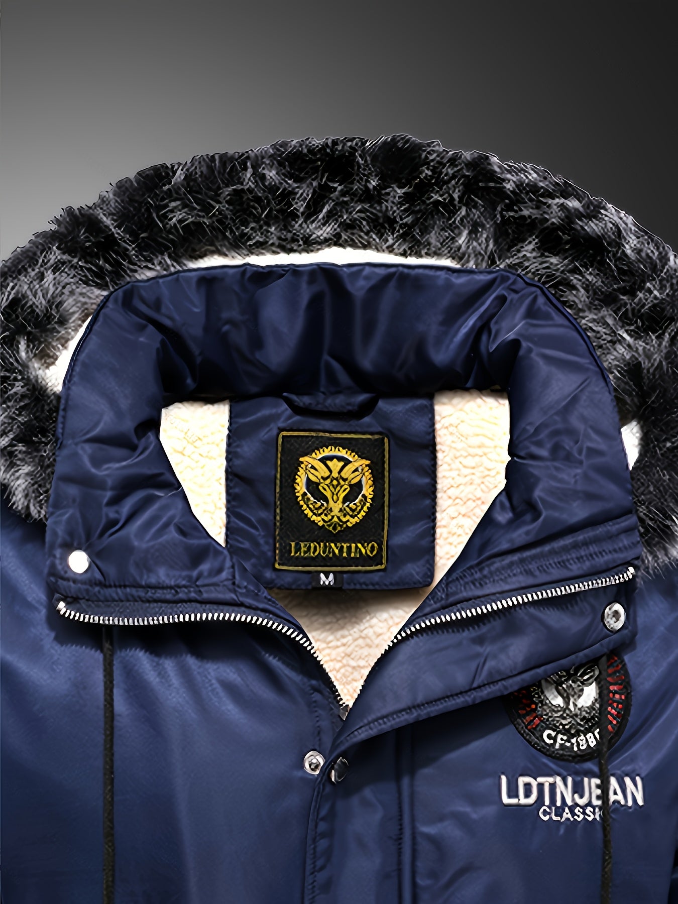 Men'S Heavyweight Winter Jacket with Detachable Hood & 3D Lettering - Full-Zip Windproof Coat, Multi-Pocket Design, Machine Washable