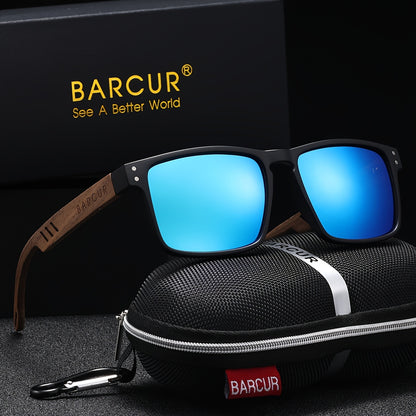BARCUR Polarized Vintage Wood Sunglasses for Men & Women
