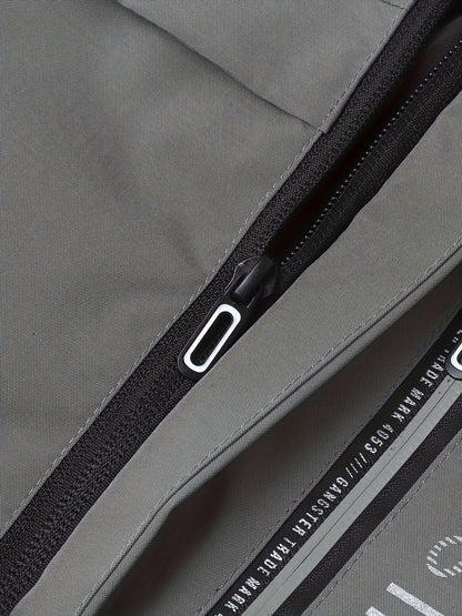 Men'S Stylish Black Hooded Windbreaker Jacket with Zipper Pockets - Casual, Loose Fit, Long Sleeve, Polyester Lining, Perfect for Spring and Fall, Casual Wear Jacket|Hooded Jacket|Zippered Jacke