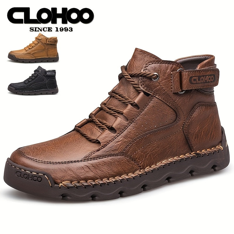 Men's Casual Ankle Boots with Warm Plush Lining, Rubber Sole