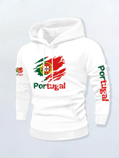 Men’s Portuguese Flag Casual Hoodie with Kangaroo Pocket