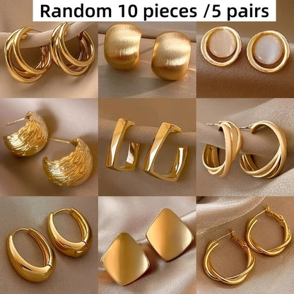 Women's Vintage Elegant Twisted Square C-Shaped Earrings Set