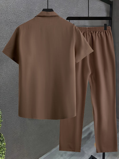 Men's Casual Short Sleeve Shirt & Long Pants Summer Set
