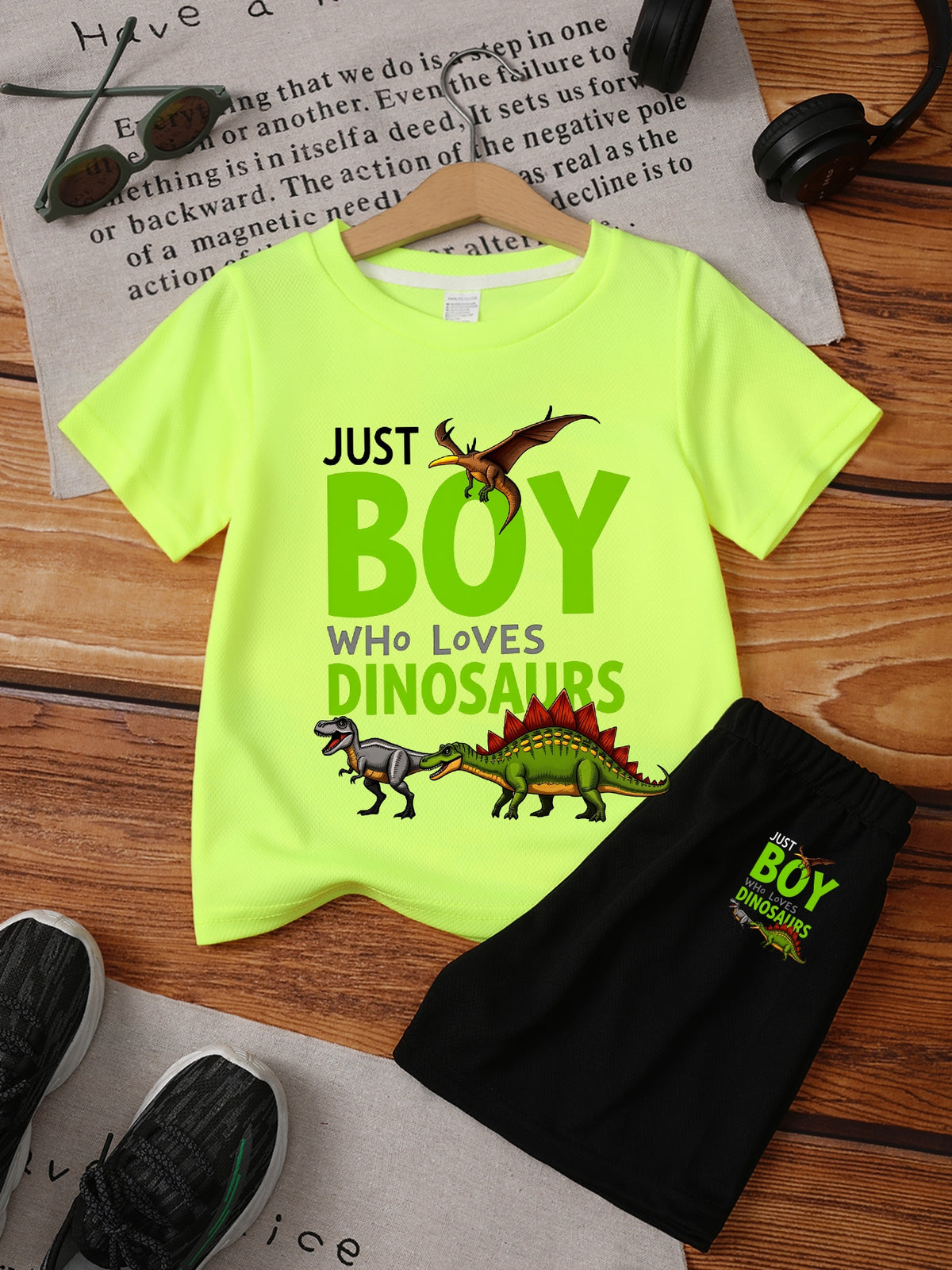 Boys Casual Dinosaur T-Shirt and Shorts Set for Summer - ayq