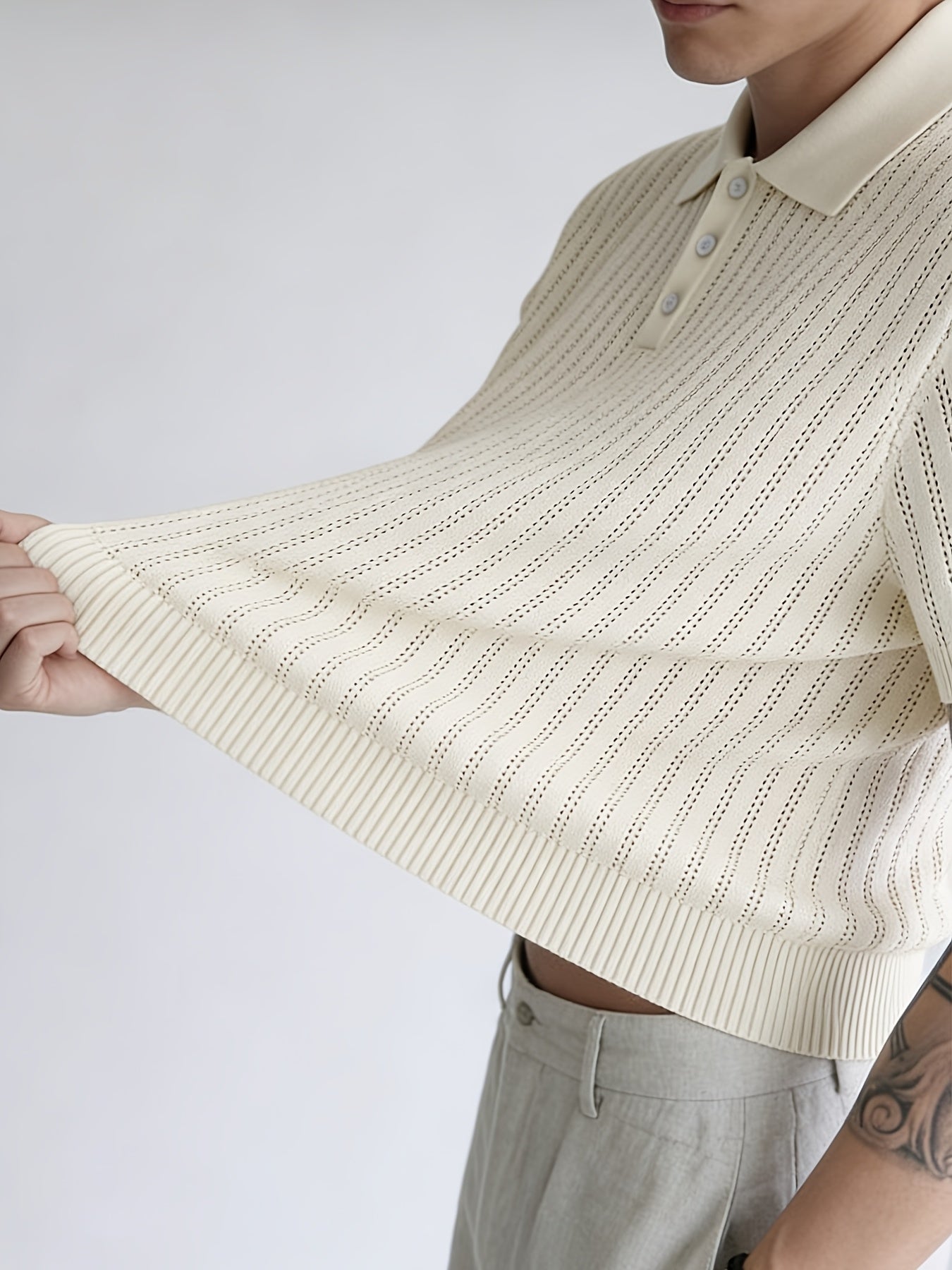Men'S Summer Knitted Polo Shirt | Breathable Striped Design, Casual Lapel Collar, Short Sleeves, Three-Button Closure, Slim Fit, Ideal For Business Casual And Travel - ayq