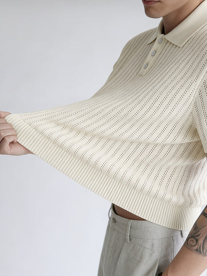 Men'S Summer Knitted Polo Shirt | Breathable Striped Design, Casual Lapel Collar, Short Sleeves, Three-Button Closure, Slim Fit, Ideal For Business Casual And Travel - ayq