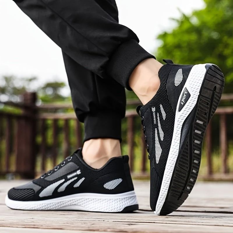 A Pair of Men's Casual Lace-up Sneakers - Suitable for All Seasons, Color-block Design in Black and Red, Low-top Running Shoes | Casual Slip-ons | Non-slip Sole Shoes - ayq