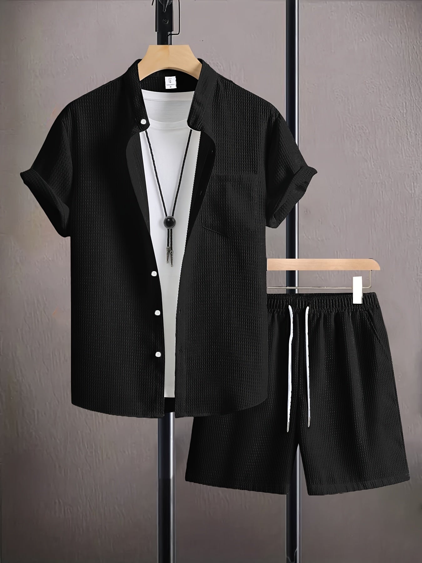 Men's Casual Short Sleeve Shirt & Drawstring Shorts Set