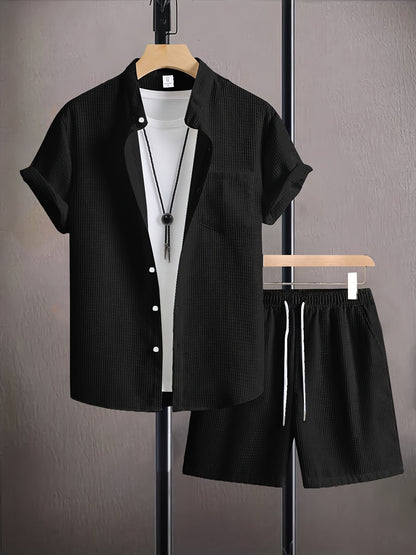 Men's Casual Short Sleeve Shirt & Drawstring Shorts Set