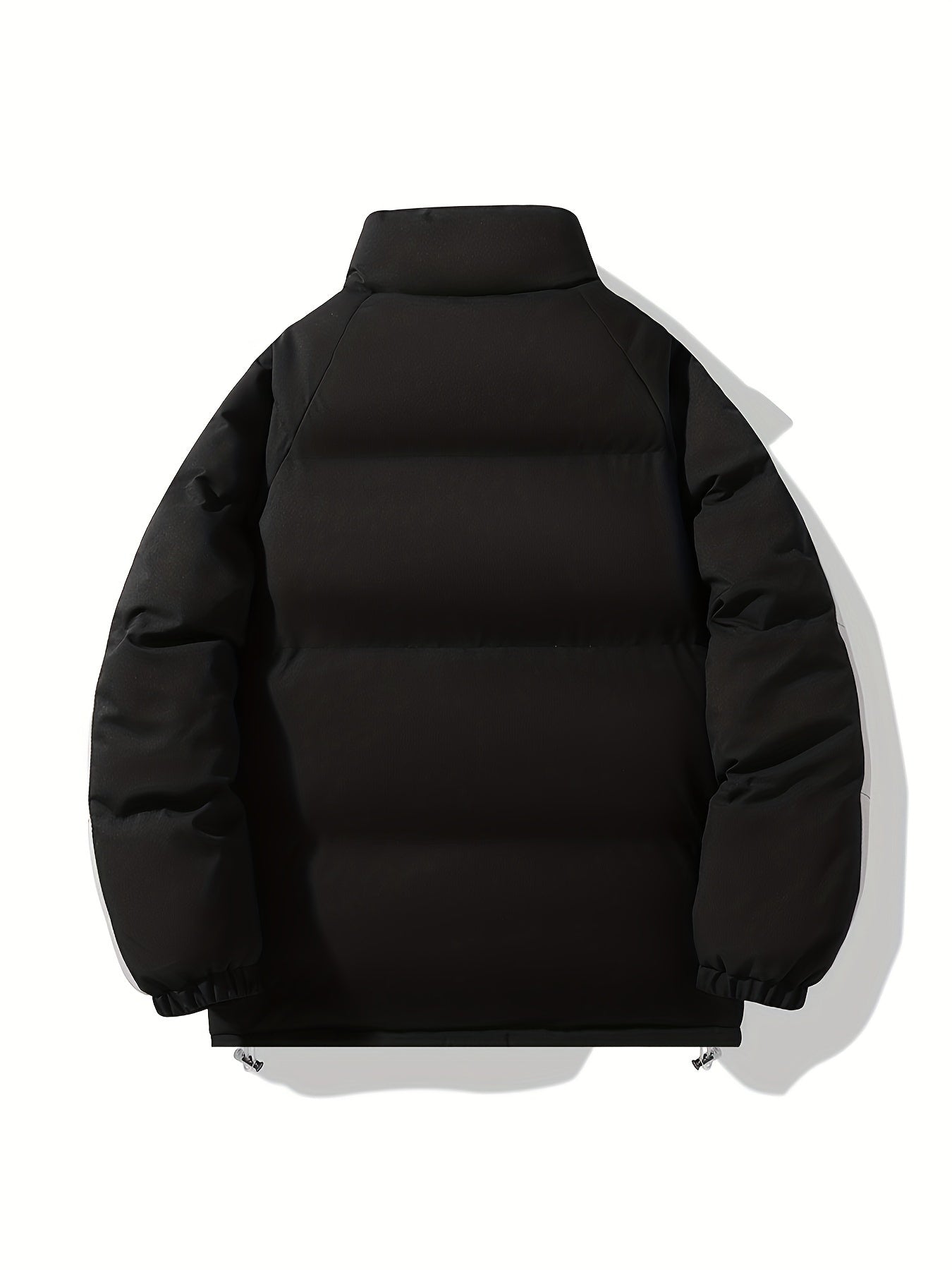 Men'S Double-Sided Winter Jacket - Thickened Stand Collar, Zip-Up Casual Long Sleeve Coat with "MADEASURABLE" & "I CONUT" Branding, Black & White, Regular Fit for Autumn & Winter, Autumn Outerwear, Bold Lettering, Durable Fab