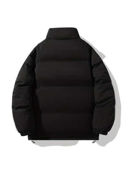 Men'S Double-Sided Winter Jacket - Thickened Stand Collar, Zip-Up Casual Long Sleeve Coat with "MADEASURABLE" & "I CONUT" Branding, Black & White, Regular Fit for Autumn & Winter, Autumn Outerwear, Bold Lettering, Durable Fab