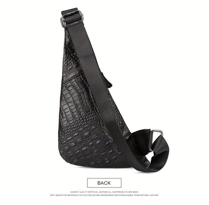 HUMERPAUL Men'S Casual Brown Leather Crossbody Bag with Alligator Print - Adjustable Strap, Multi-Compartment, Everyday Commute Shoulder Bag, Everyday Bag   Casual Style Bag   Adjustable Strap Bag