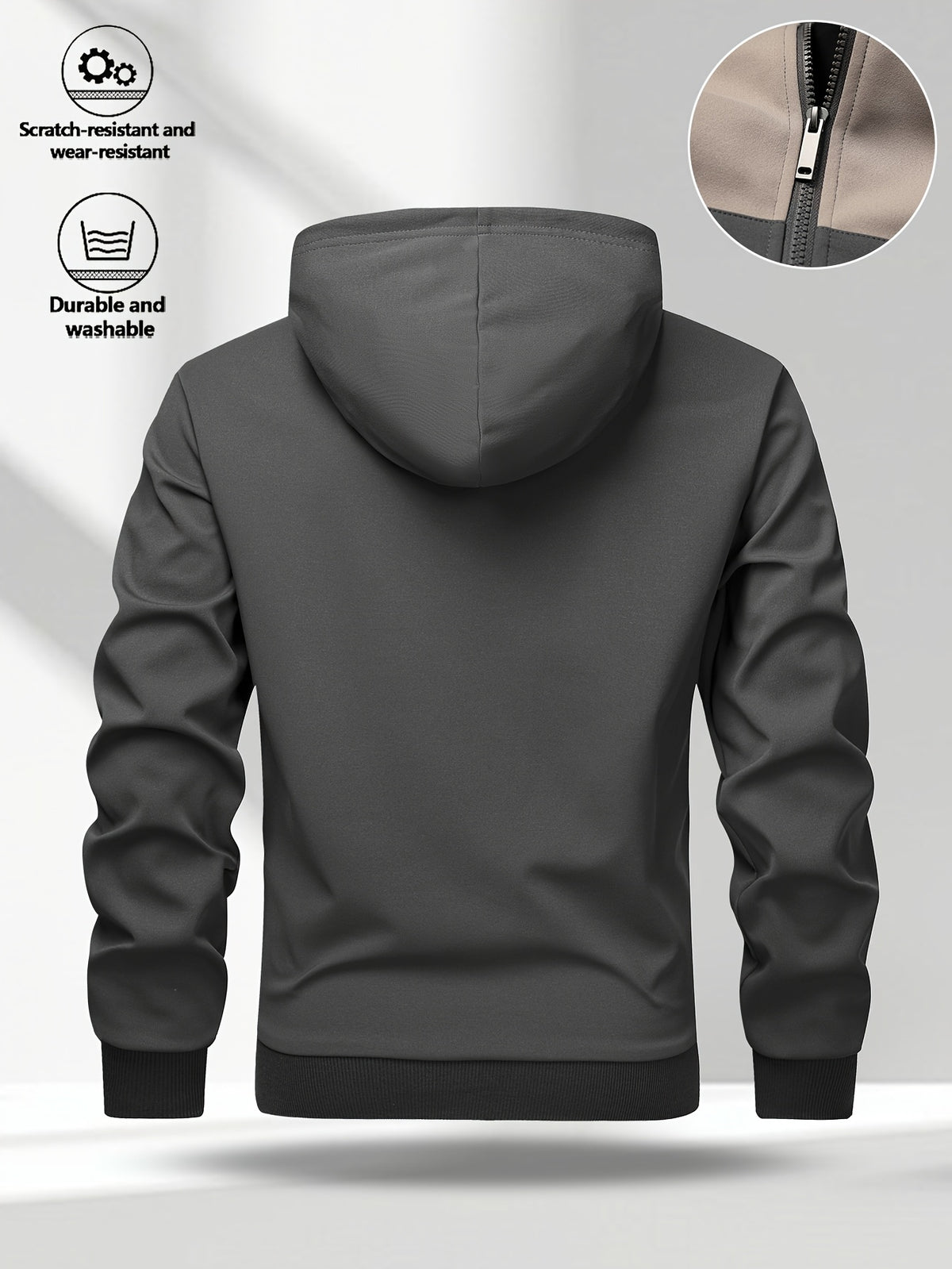Men's Casual Hooded Zip-Up Softshell Jacket for Spring/Fall
