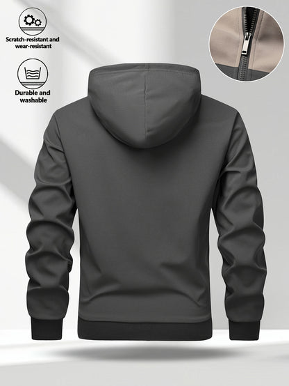 Men's Casual Hooded Zip-Up Softshell Jacket for Spring/Fall