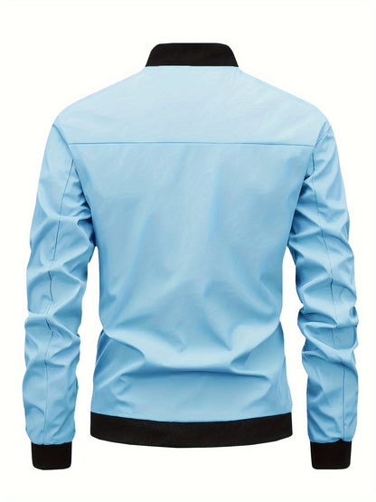 Men's Stylish Windproof Jacket - Solid Color, Stand Collar, Zip-Up with Pockets, Lightweight Polyester for All Seasons, Casual & Outdoor Wear, Allseason Jacket | Zipup Jacket | Polyester Jacket, Windbreaker Jacket