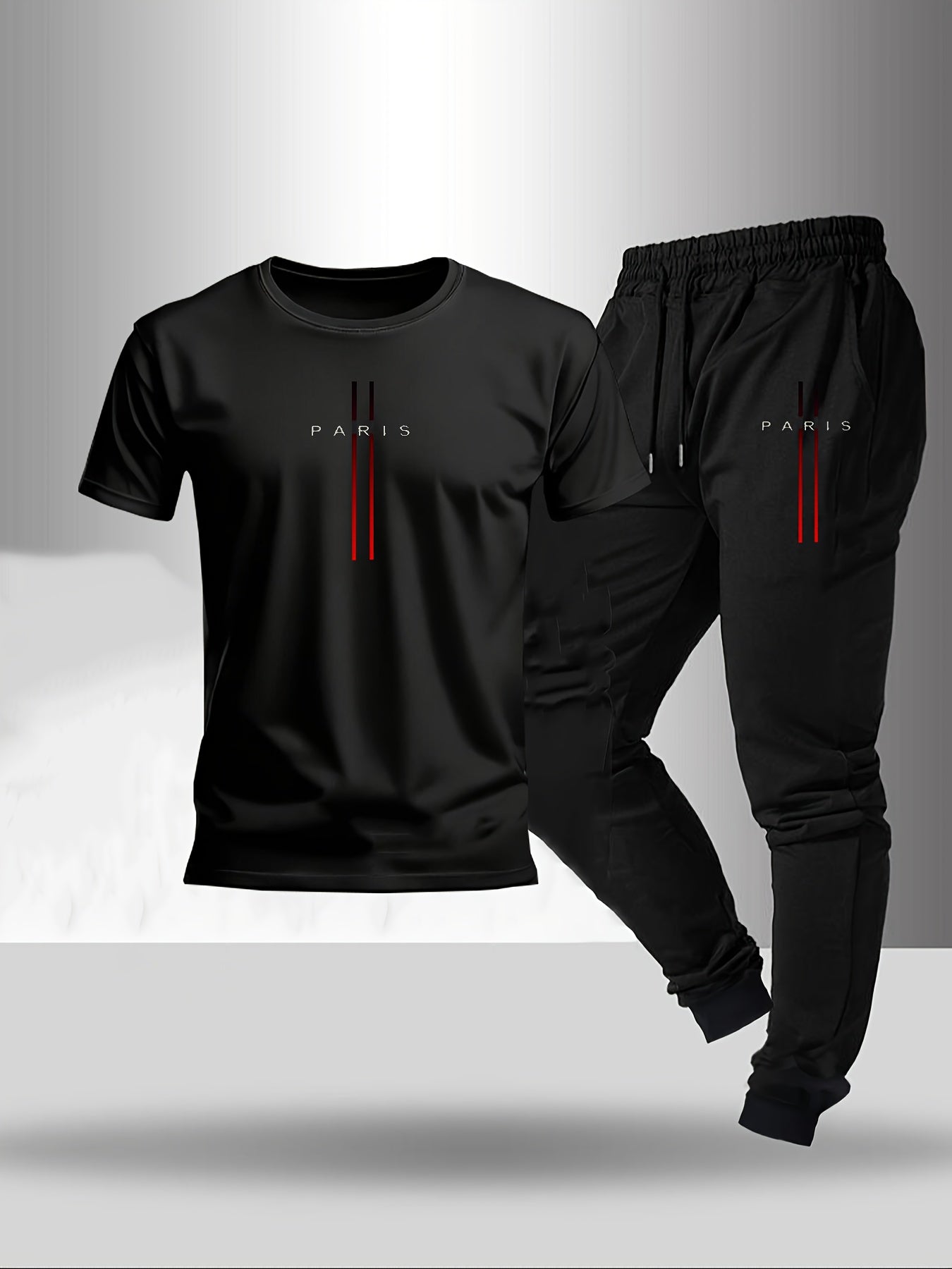 2pcs Set, Men'S Trendy And Fashionable Home Leisure Suit, Classic Round Neck T-Shirt, Drawstring Pants.