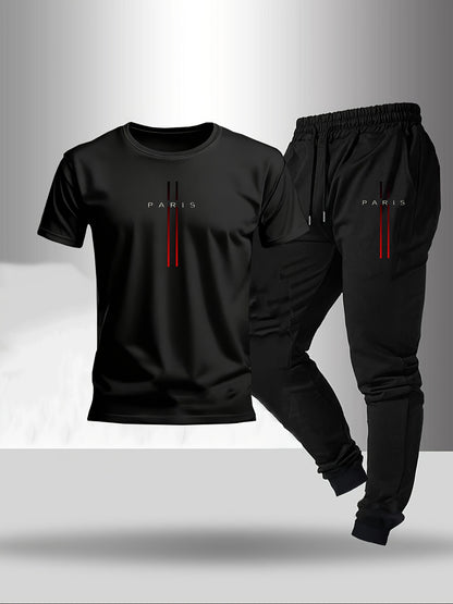 2pcs Set, Men'S Trendy And Fashionable Home Leisure Suit, Classic Round Neck T-Shirt, Drawstring Pants.