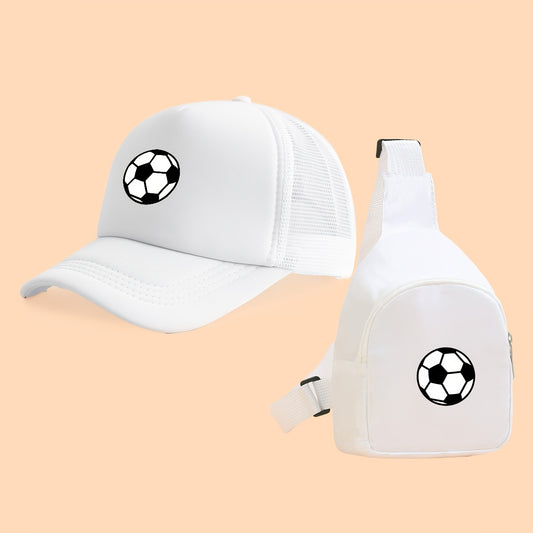 Kids Breathable Soccer Print Baseball Cap & Crossbody Bag Set