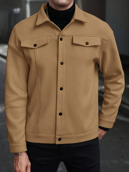 Men'S British-Inspired Workwear Jacket - Casual Short Length Loose Fit with Pockets, Solid Color, Spring/Fall Outerwear, Non-Stretch Fabric, Snap Closure, Regular Fit for Everyday & Travel, Spring Fall Clothing, Structured De