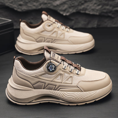 Men's 2025 New Casual Athletic Running Shoes - Thick-Sole Hiking  Basketball Sneakers with Breathable PU/Fabric Upper, Durable PVC Outsole, Beige/Black Colorway for Outdoor, Streetwear  Everyday Comfort, Round Toe Design