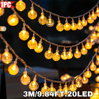 1pc, Crystal Ball Bubble Ball String Lights, 40/20/10LED, Spherical Fairy String Lights, Battery Powered, Suitable for Home, Wall Decoration, Bedroom, Party, Festival, Wedding, Autumn Decoration, Wall Decoration, Halloween, T