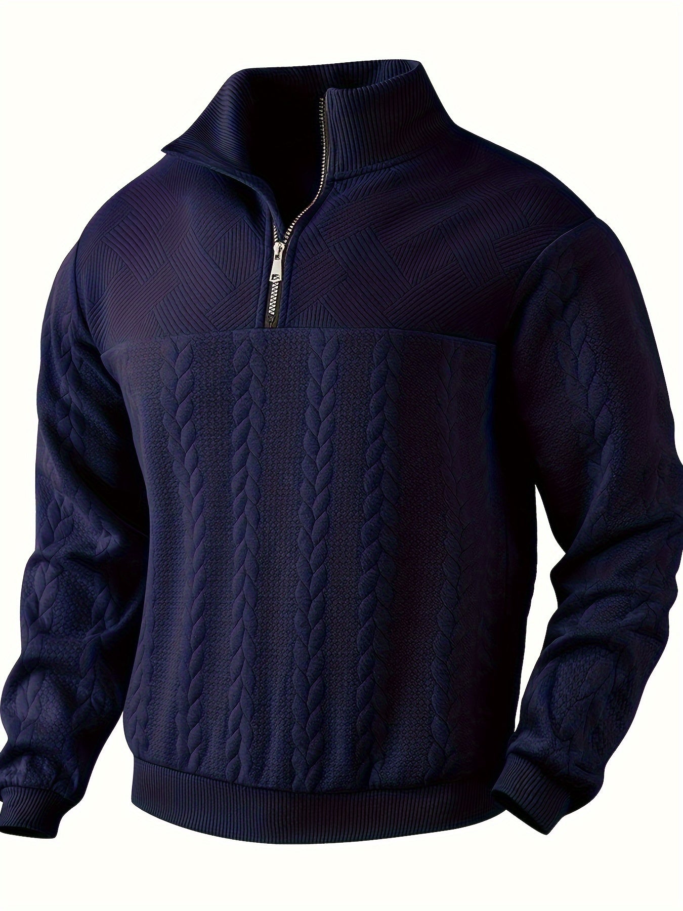 Cross-Border American Retro Casual Stand-Up Collar Zip-Up Loose Knitted Heavyweight Patchwork Jacquard Long-Sleeve Sweatshirt for Autumn And