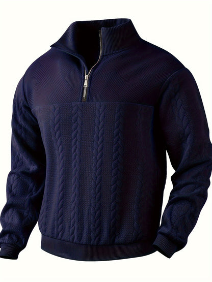 Cross-Border American Retro Casual Stand-Up Collar Zip-Up Loose Knitted Heavyweight Patchwork Jacquard Long-Sleeve Sweatshirt for Autumn And