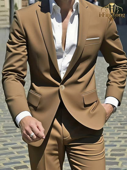 Men's Casual Business Suit 2-Piece Set with Lapel Collar