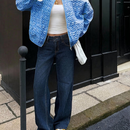 Solid Color Zip-Up Casual Jacket