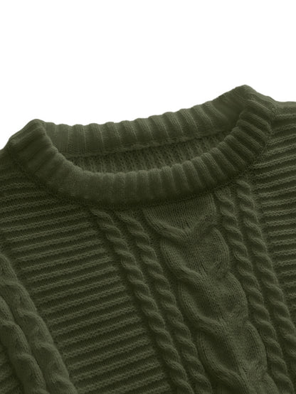Men's Solid Color Ribbed Knit Sweater - High Elasticity Round Neck Long Sleeve, All-Season Comfort, Regular Fit Casual & Formal Wear, Easy Care Hand Wash/Dry Clean, Comfortable Fashion, Textured Fashion, Highelasticity Fabric