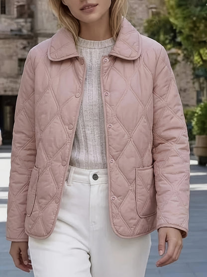 Women's Quilted Doll Collar Coat - Elegant Spring & Autumn Outerwear