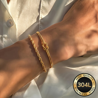 Women's 2pcs 18K Gold Plated Stainless Steel Bracelets - Elegant Daily
